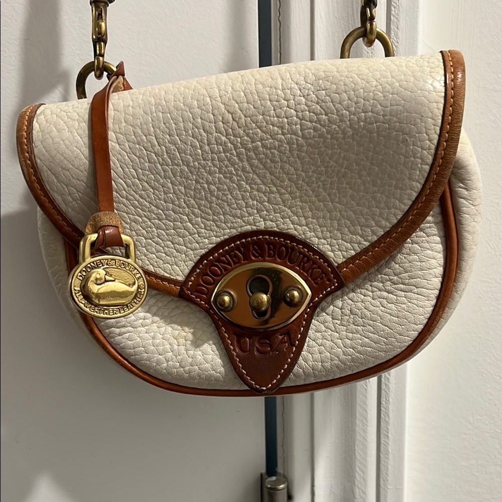 Dooney & Bourke Cream and Brown Pebbled Leather Crossbody Bag